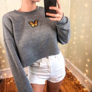 Monarch Butterfly Crop Top Crewneck Sweatshirt
